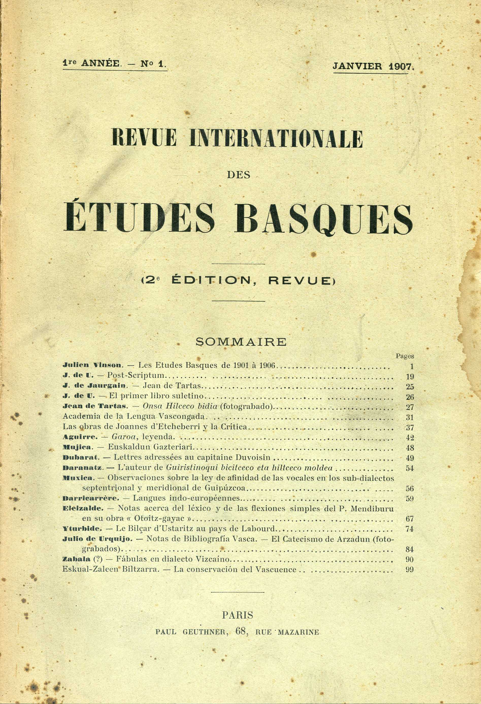 Revista Internacional de los Estudios Vascos. RIEV, 1, 1