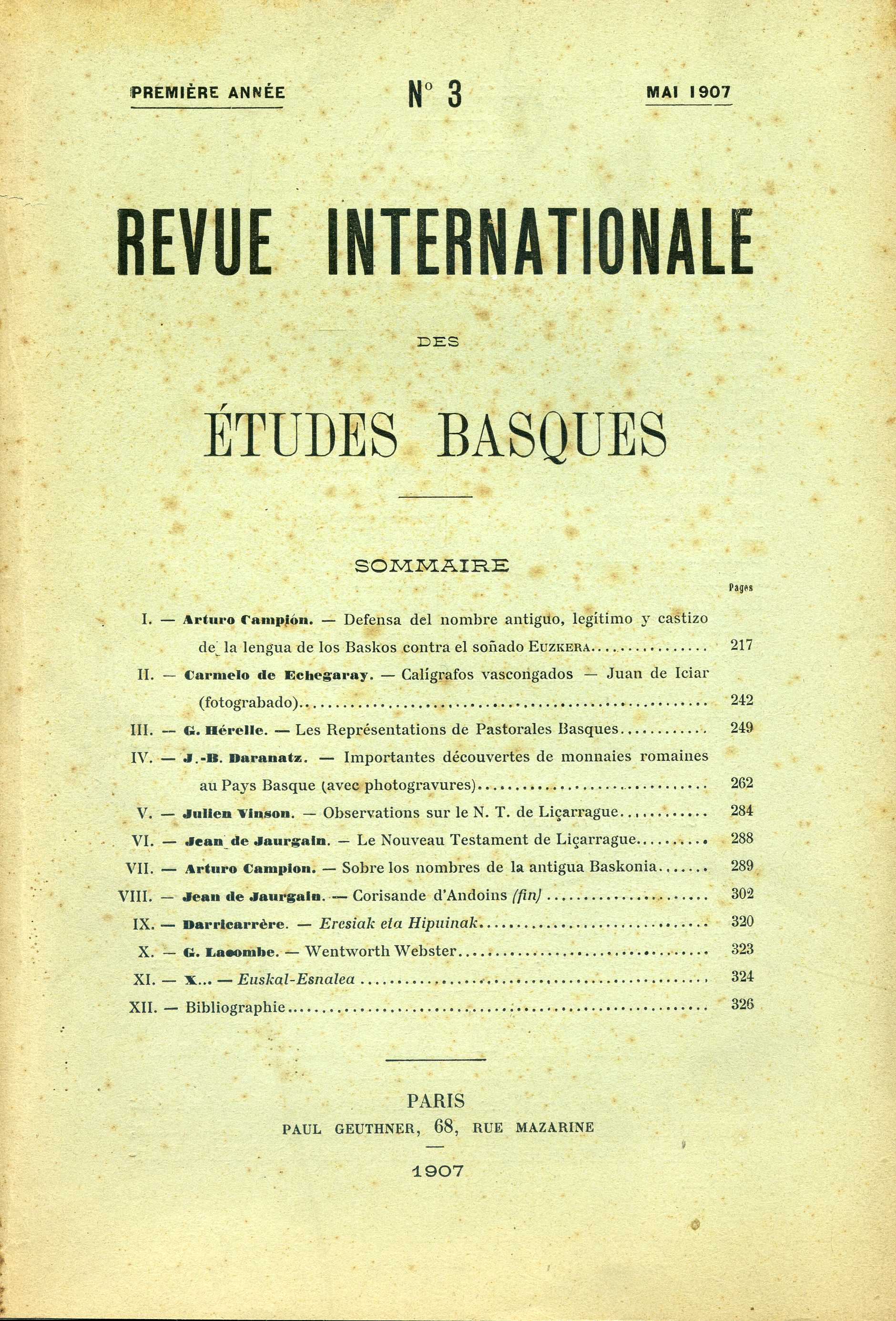 Revista Internacional de los Estudios Vascos. RIEV, 1, 3