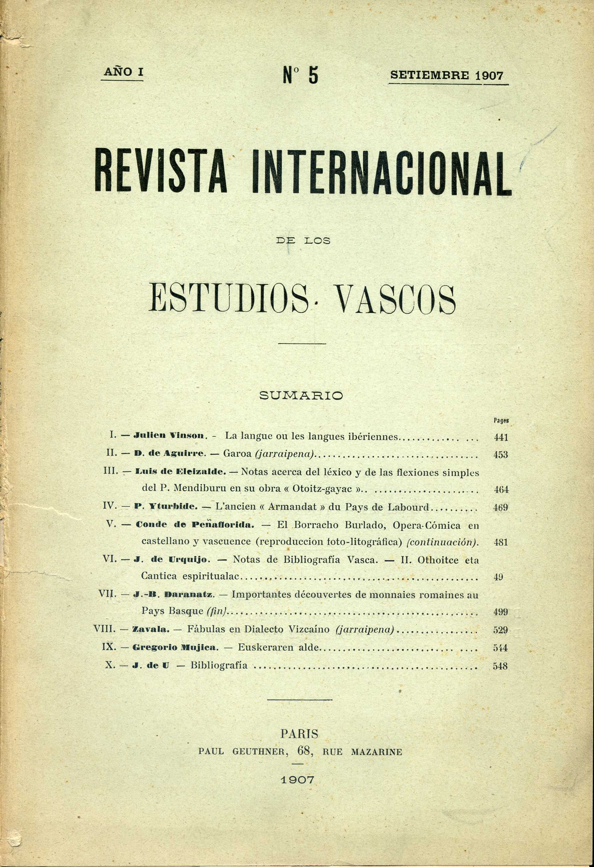 Revista Internacional de los Estudios Vascos. RIEV, 1, 5
