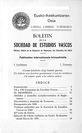 Eusko Ikaskuntzaren Deia. Boletín de la Sociedad de Estudios Vascos