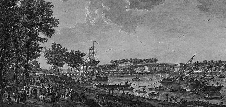 Bayonne au XVIIIème siècle, des frégates dans le port