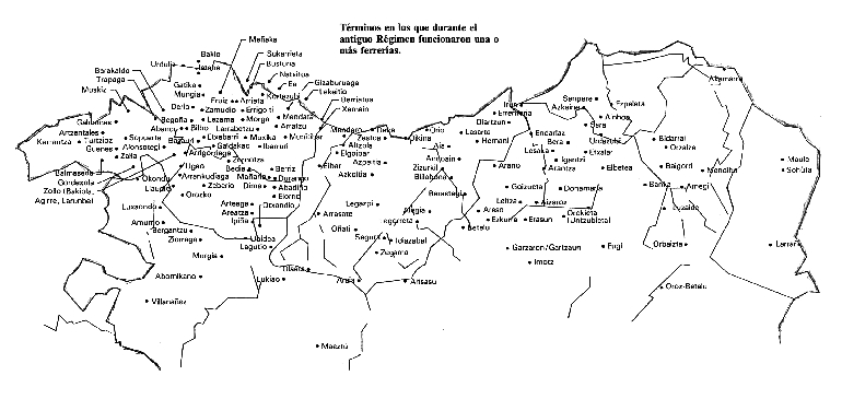 Términos en los que durante el Antiguo Regimen funcionaron una o mas ferrerías
